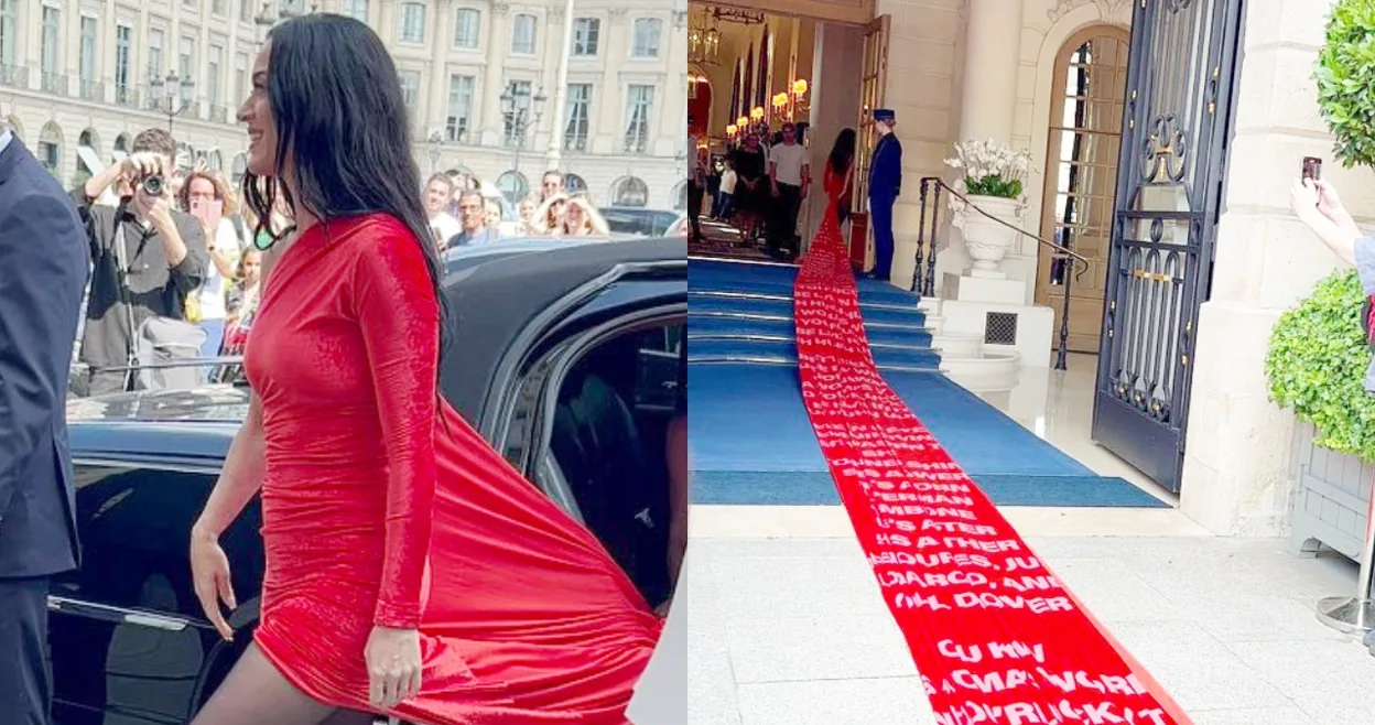 katy perry long train dress Katy Perry Red Sequin Thigh-high Slit Dance Dress