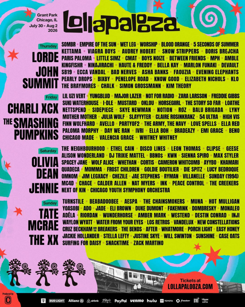 Charli xcx, Olivia Dean, Tate McRae, and Many Others at Lollapalooza 2026 Line-up
