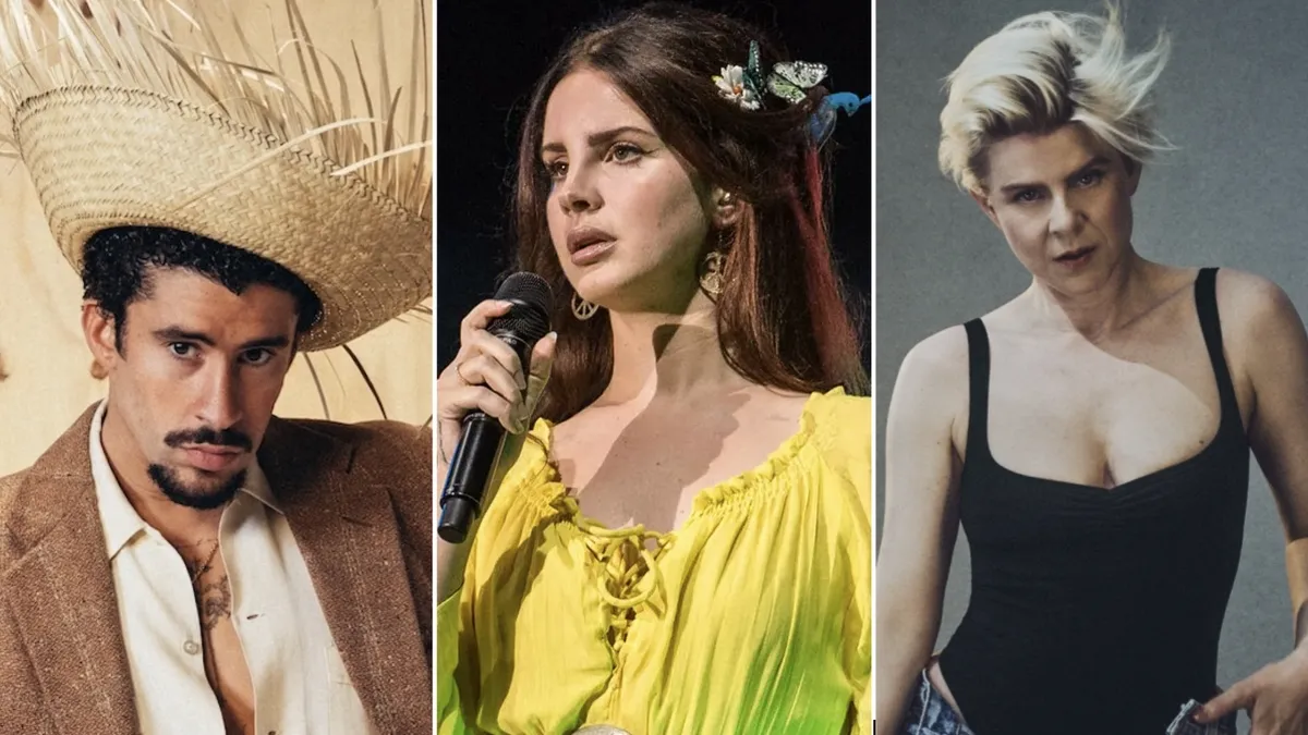 Bad Bunny (photo by Eric Rojas) / Lana Del Rey (photo by David Brendan Hall) / Robyn (photo by Casper Sejersen)